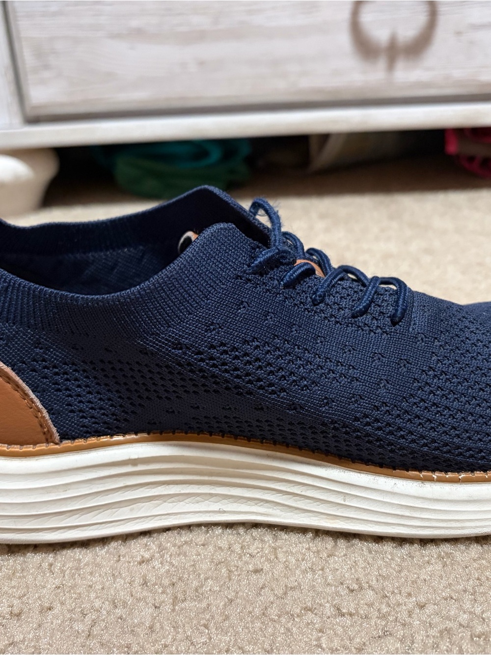 Men's Knit Lace-Up Casual Sneakers - Navy & Light Gray - Picture 3 of 4